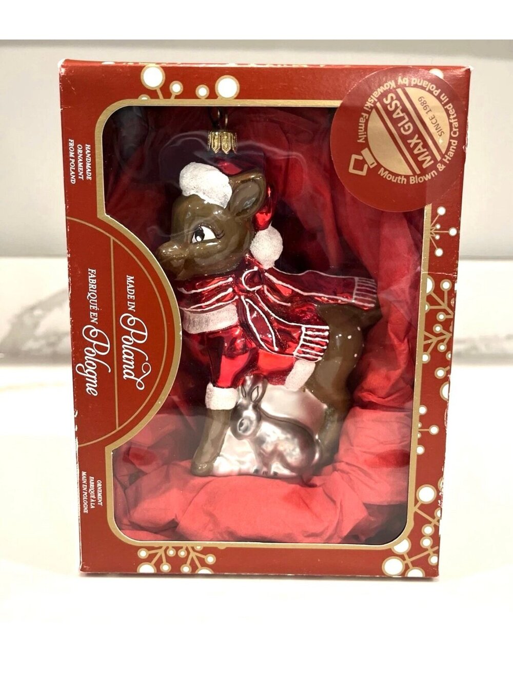 Poland Hand Blown Glass Ornament Max Glass Deer & Hare Forest Animals NIB